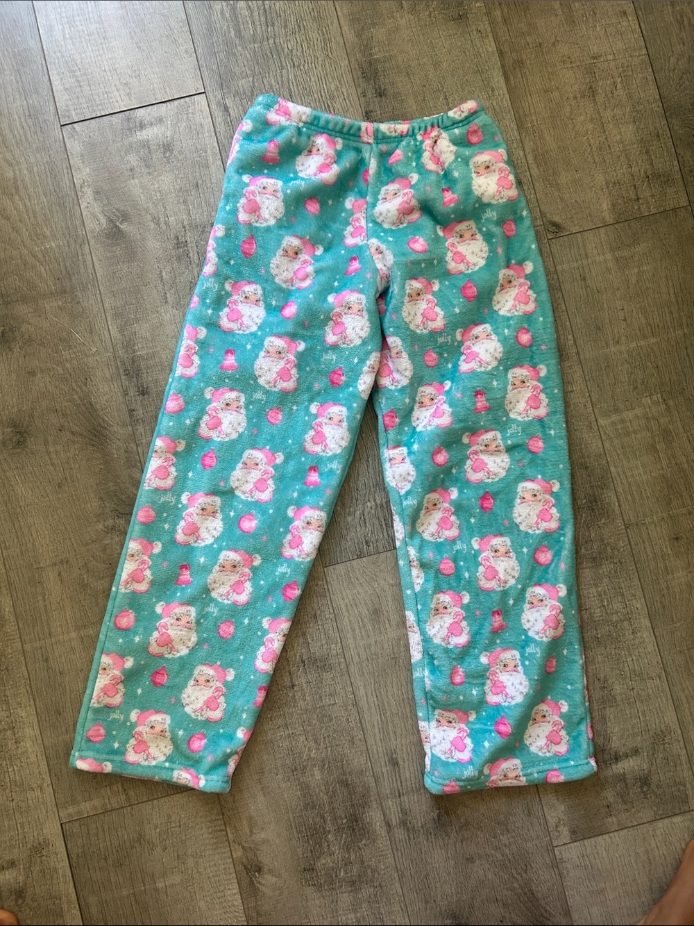 Girls' Teal Holiday Pajama Pants with Pink Santa Print